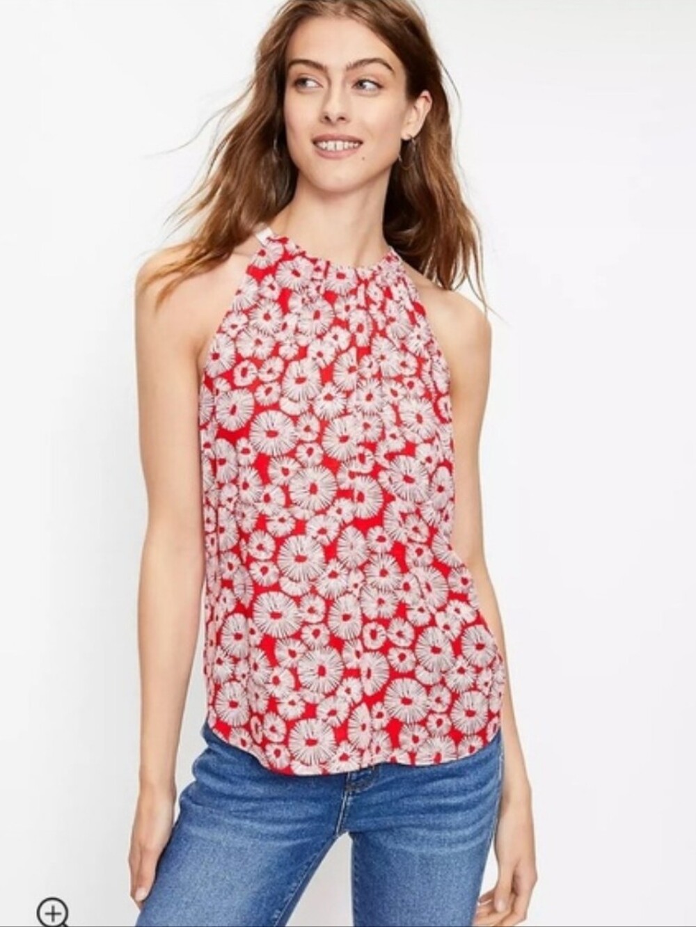 NWT, LOFT Red Floral Firework Halter Camisole In Cherry Red